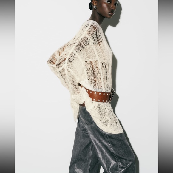 Zara open work cable knit asymmetric sweater - Picture 12 of 13